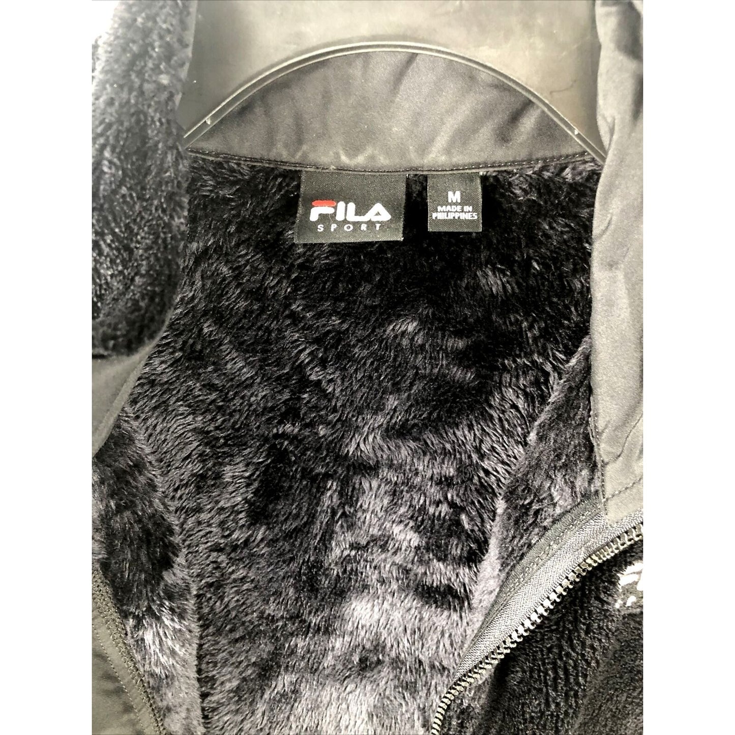 Fila Sport Women's Black Fleece Full Zip Light Jacket Faux Fur Size Medium