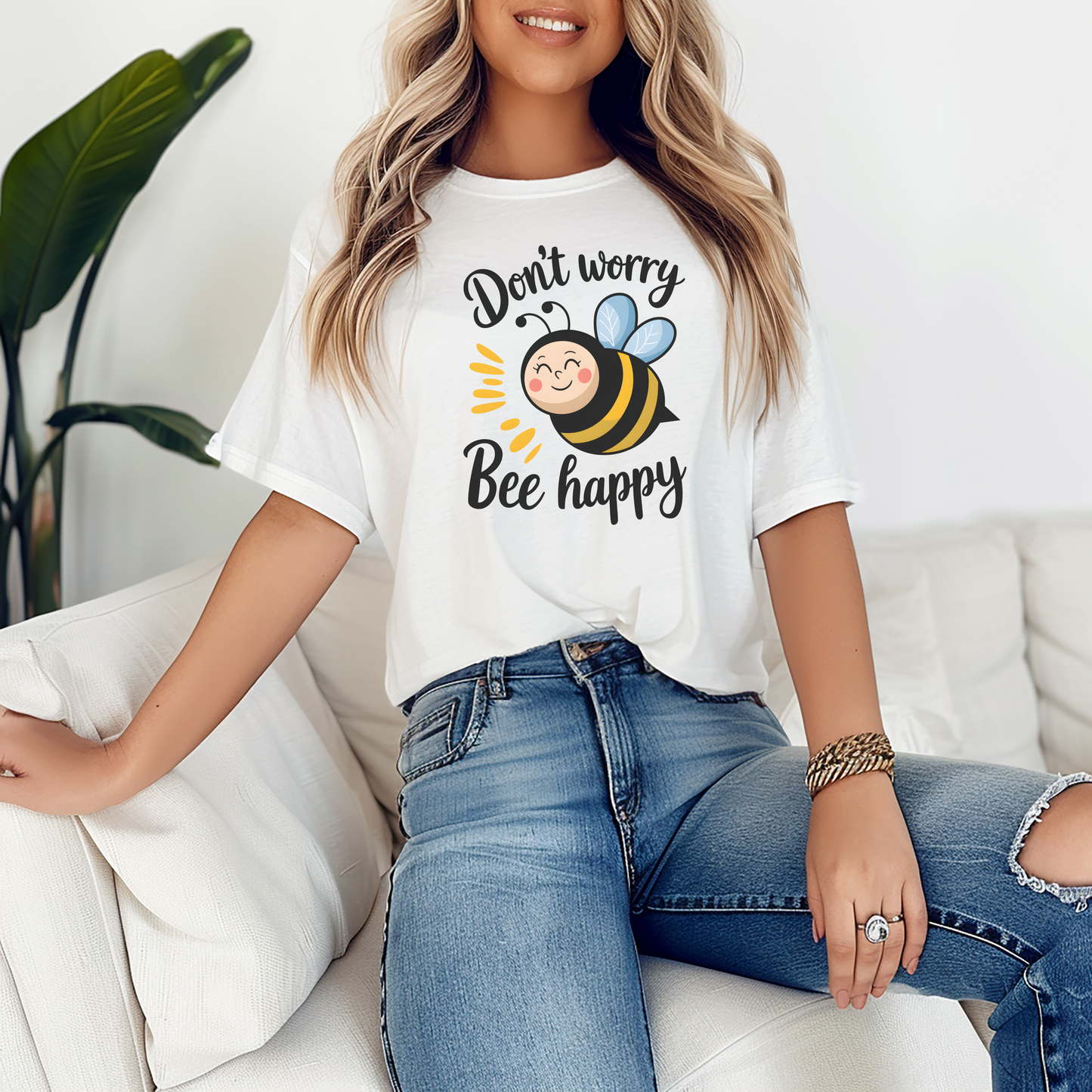 Cute Bee T-Shirt, Whimsical Graphic Tee for Bee Lovers, Fun Inspirational Gift, Bee Illustration Clothing, Joyful Nature Shirt, Happy Vibes Apparel