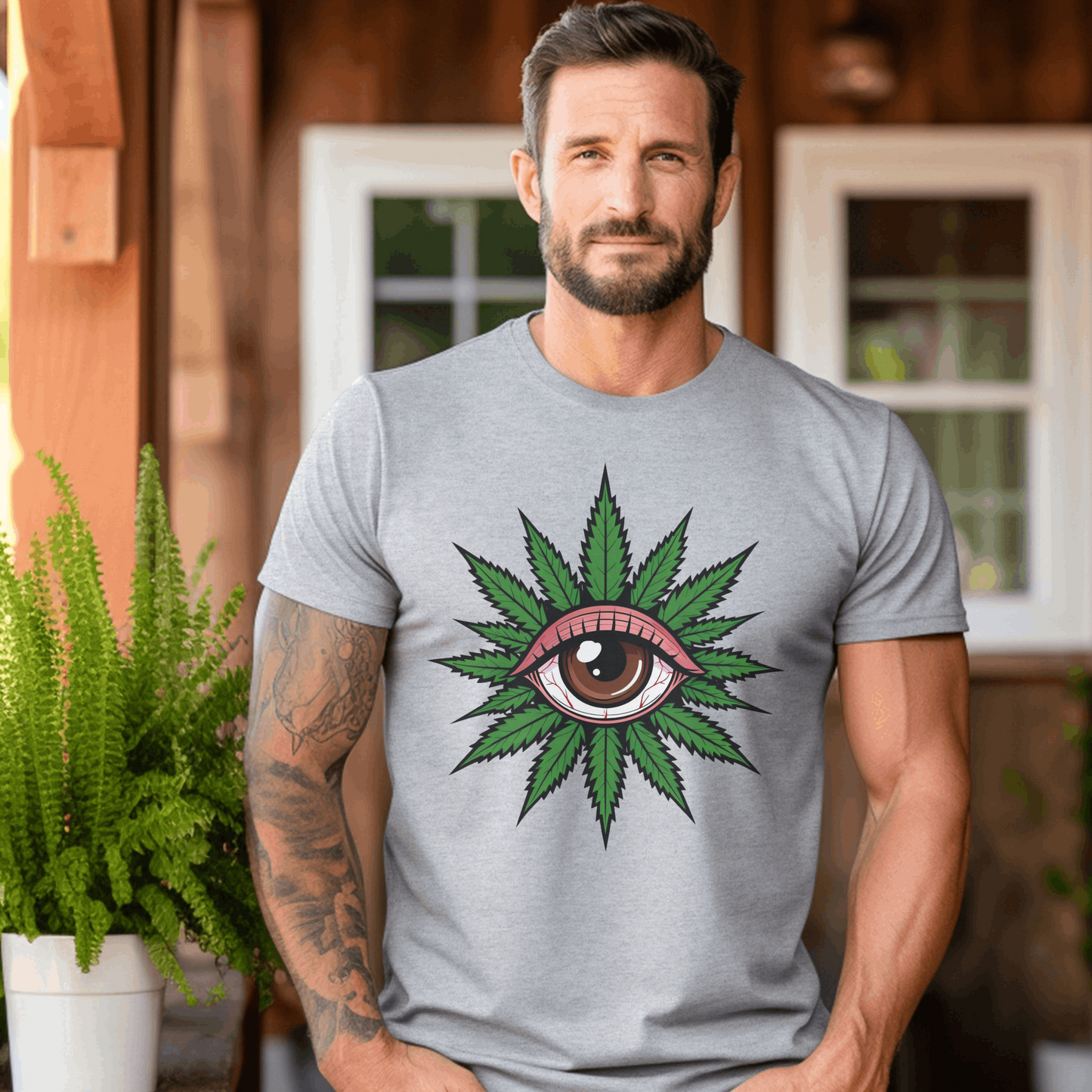 Cannabis Eye Men’s - Woman's T‑Shirt, Weed Leaf Eye Graphic Tee, Psychedelic Botanical Shirt, Trippy Green Art, Modern Streetwear