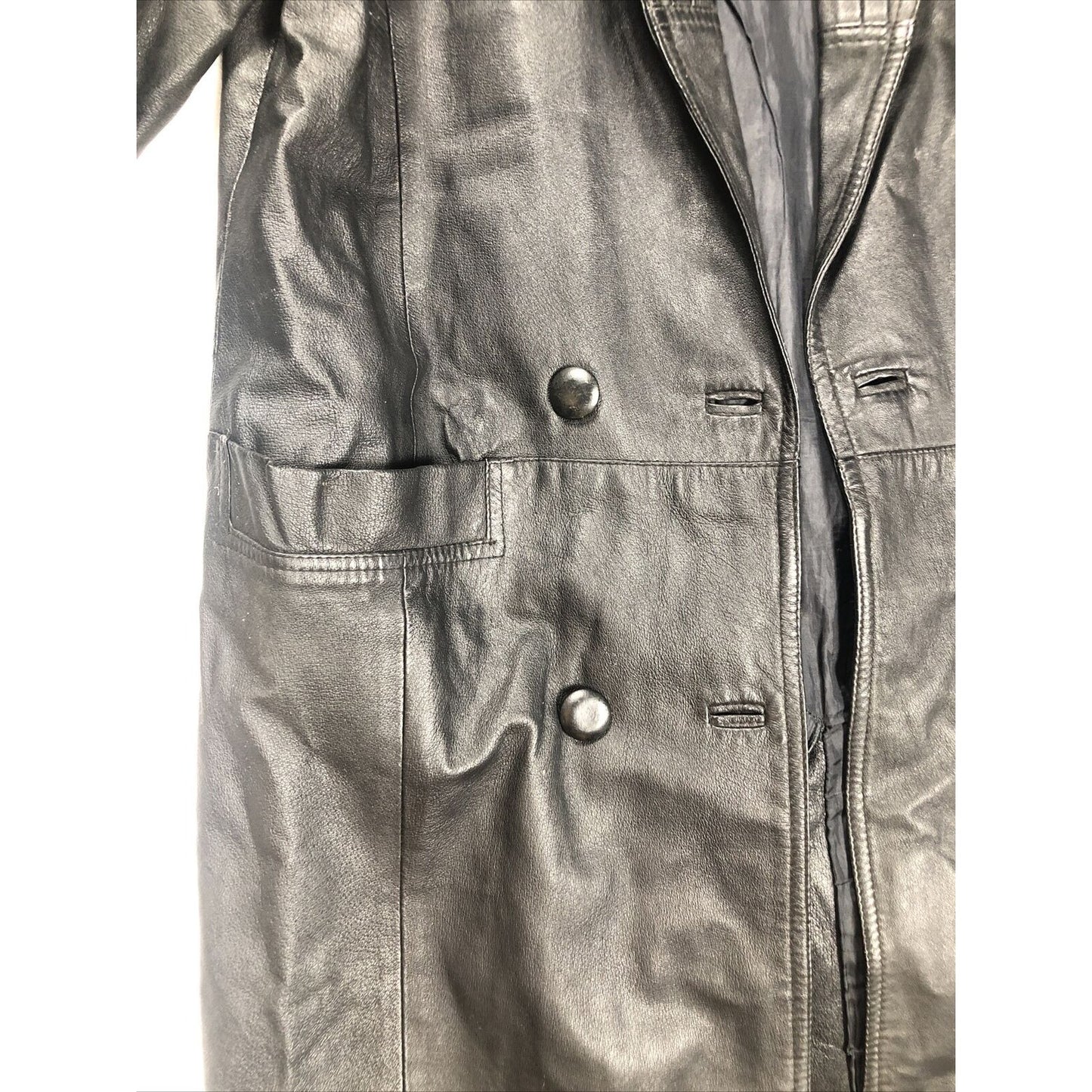 Vintage 80's G-III Black Leather Long Trench Coat Women's Small Long