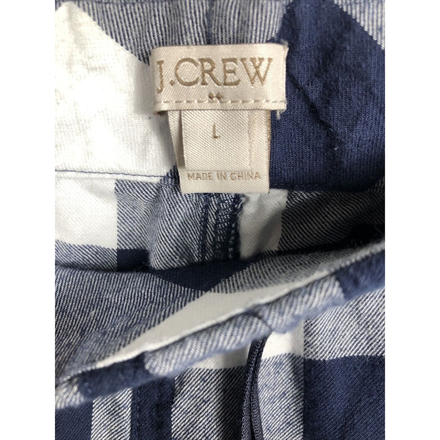 J Crew pajamas pants Woman’s L 100% cotton weave flannel check navy blue