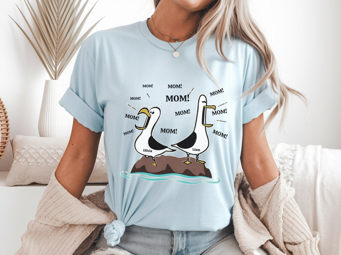 Funny Seagull Racerback Tank Top, Personalized Name Tank, Cute Mom Gift, Lightweight Comfy Top, Ideal for Summer, Casual Wear
