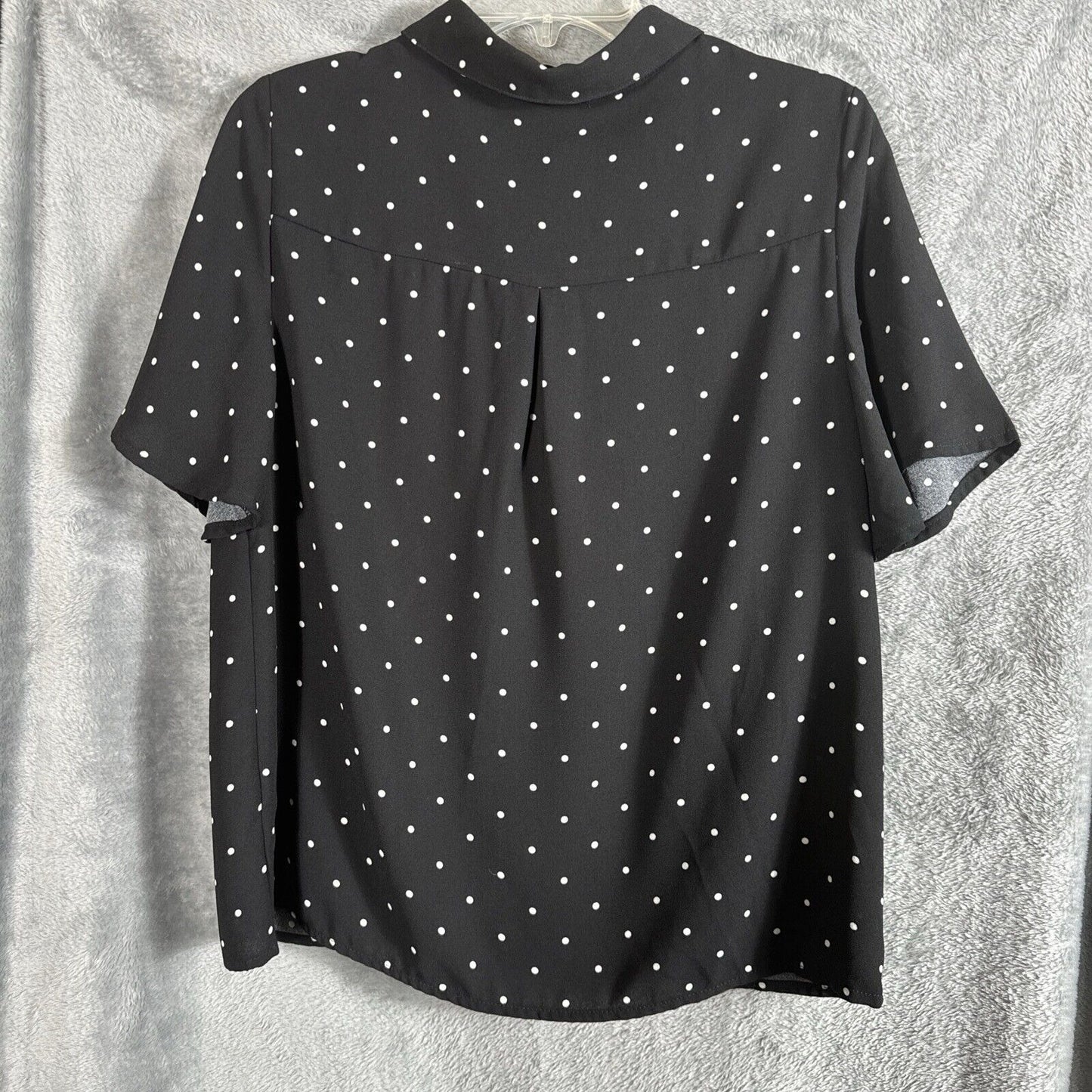 Justfab Blouse Woman’s Polkadot Shirt Short Flared  Sleeve Top Black Size Large