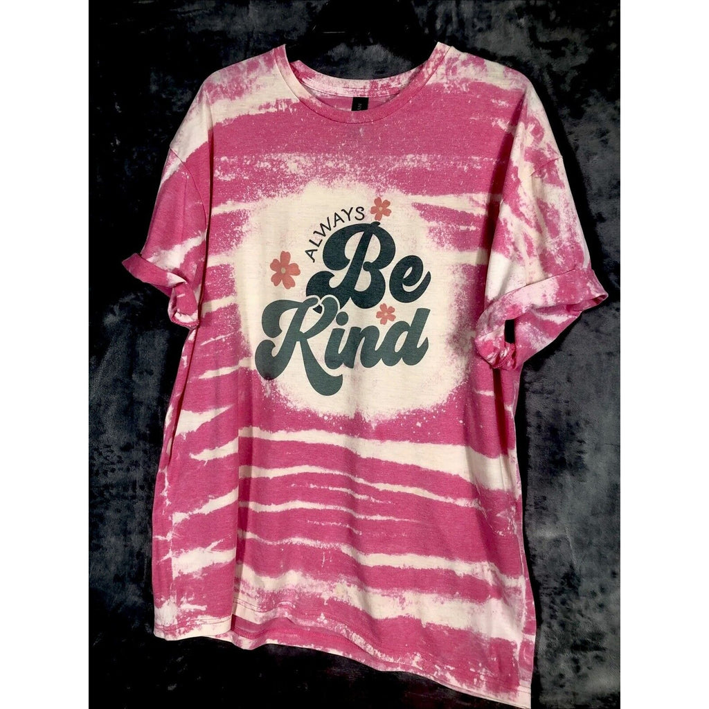 Be Kind Tye-Dyed Bleached Women’s T-Shirt Pink Inspirational Size Extra Large