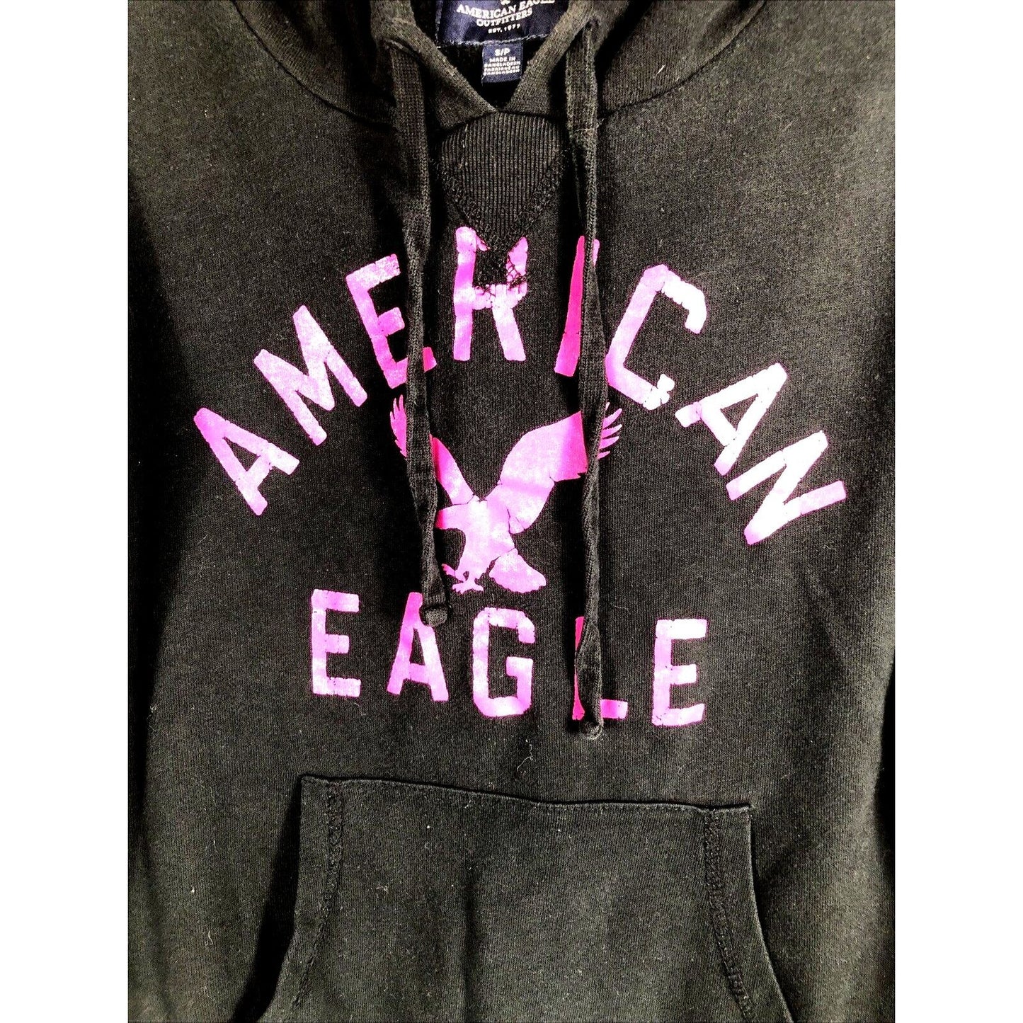 American Eagle Women’s Hoodie Black And Pink Size Small Sweatshirt