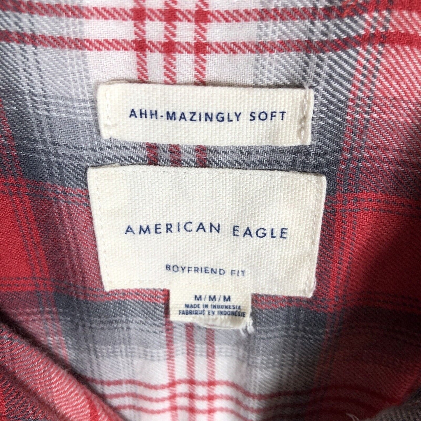 American Eagle Womens Red Plaid Long Sleeve Amazingly Soft Button Up Size M