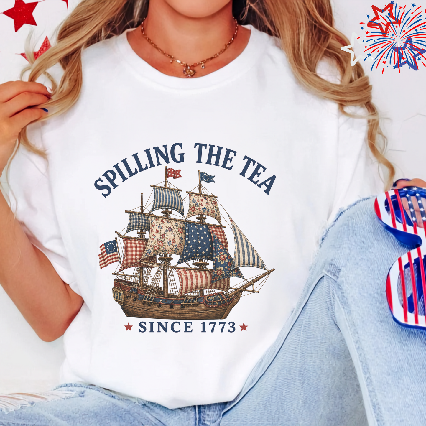 Spilling the Tea Nautical T-Shirt, Vintage Ship Graphics, American Revolution Design Tee, 100% Cotton Gift, Soft Washed Fabric