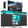 Dresser for Bedroom with Bookrack & 8 Fabric Drawers, 55 ” W Dresser TV Stand with Power Outlet & LED Lights for 65 Inch TV, Chest of Drawers for Closet, Entryway, Black
