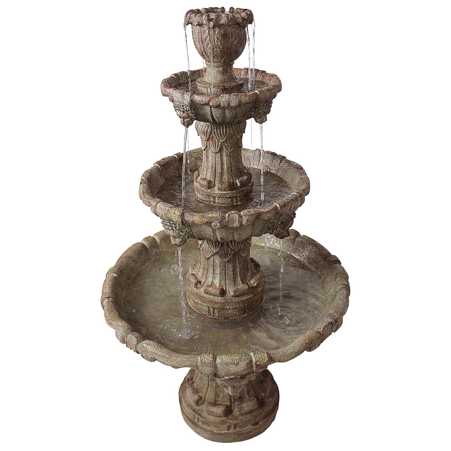 Water Fountain - Nearly 5 Foot Tall Medici Lion Four Tier Garden Decor Fountain: Brown Stone Finish - Outdoor Water Feature