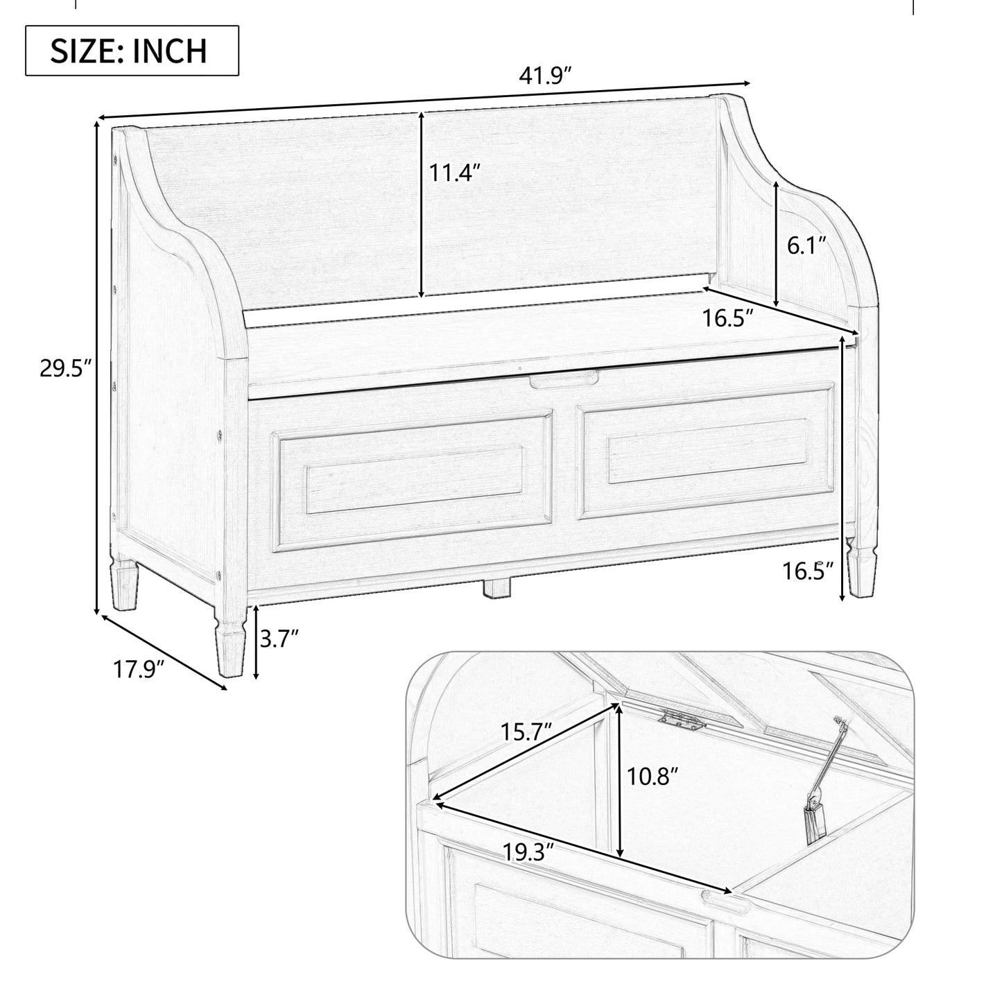 Aisurun 42" Rustic Storage Bench Entryway Bench Shoe Cabinet Ottoman with Safety Hinge, Removable Seat Cushion & Hidden Storage Space for Hallway Entryway Living Room Mudroom End of Bed (White)