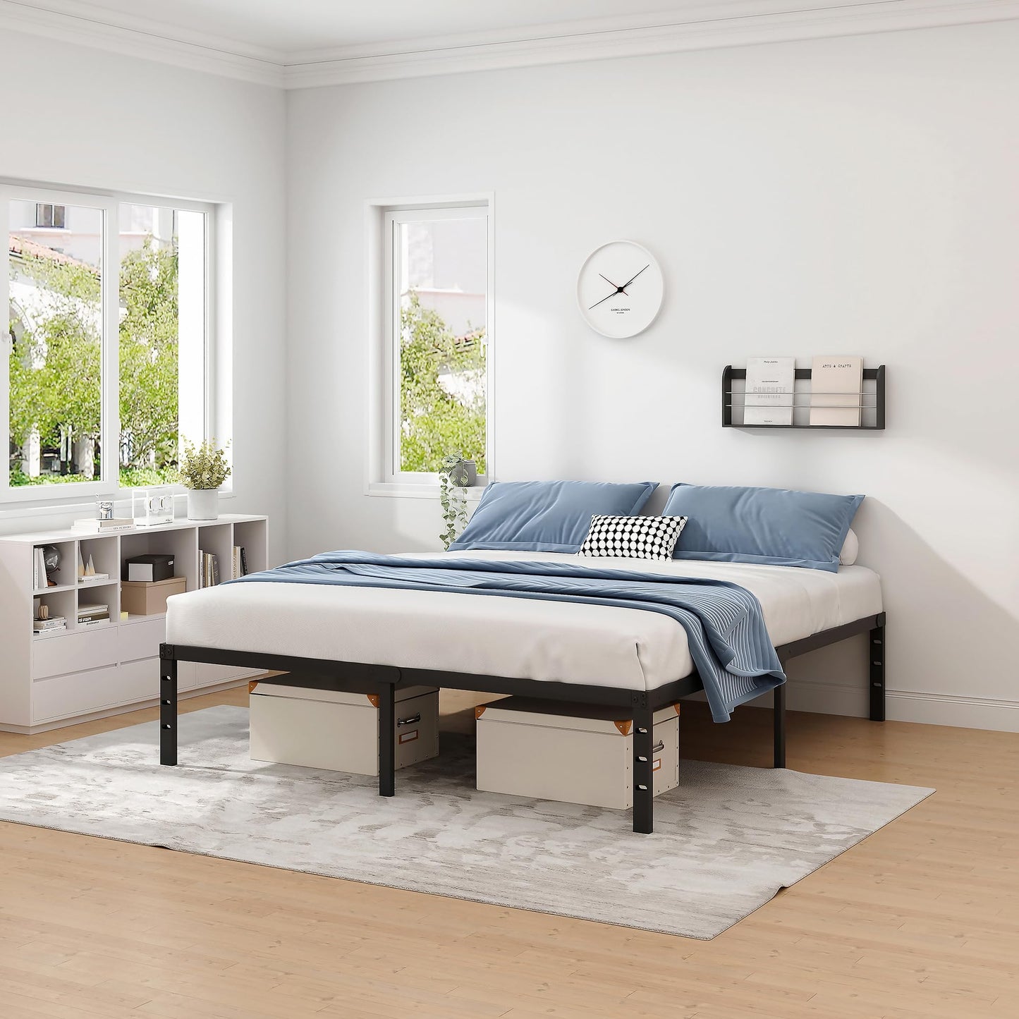 NEW JETO Metal Bed Frame,Full Size Bed Frame with Storage Space,Heavy Duty Sturdy Mattress Foundation,Easy Assembly,No Box Spring Needed, Black,18 Inch,Full