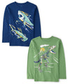 The Children's Place,Long Sleeve Graphic T-Shirt 2-Pack,Greta Green,Medium (7/8)