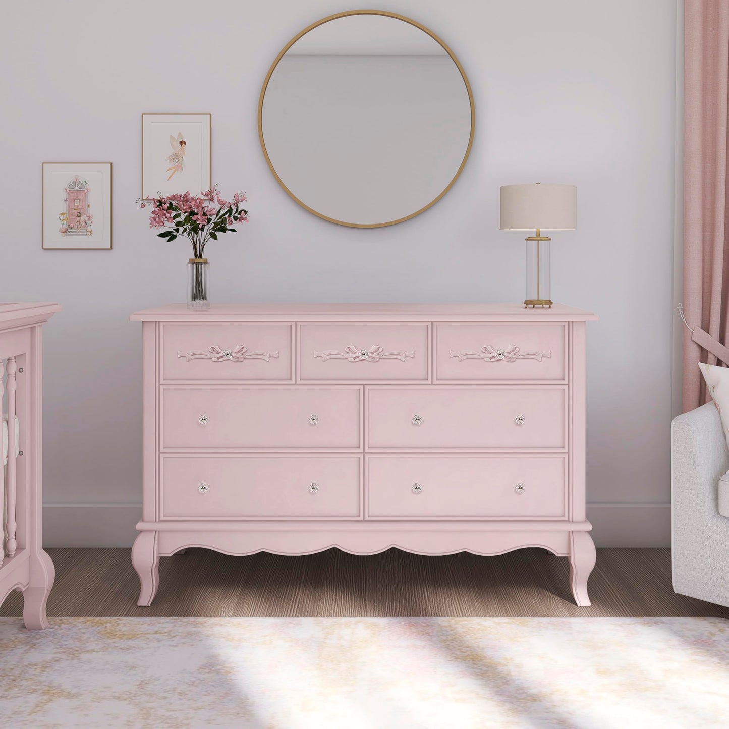 Evolur Aurora 7 Drawer Double Dresser, Dusty Rose