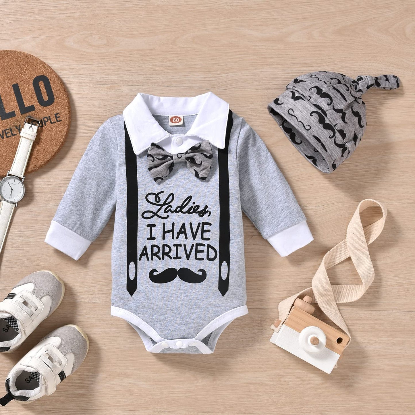 Aalizzwell Newborn Boys Outfit, Infant Ladies Have Arrived Clothes Long Sleeve Gentleman Fall Winter Clothing NB