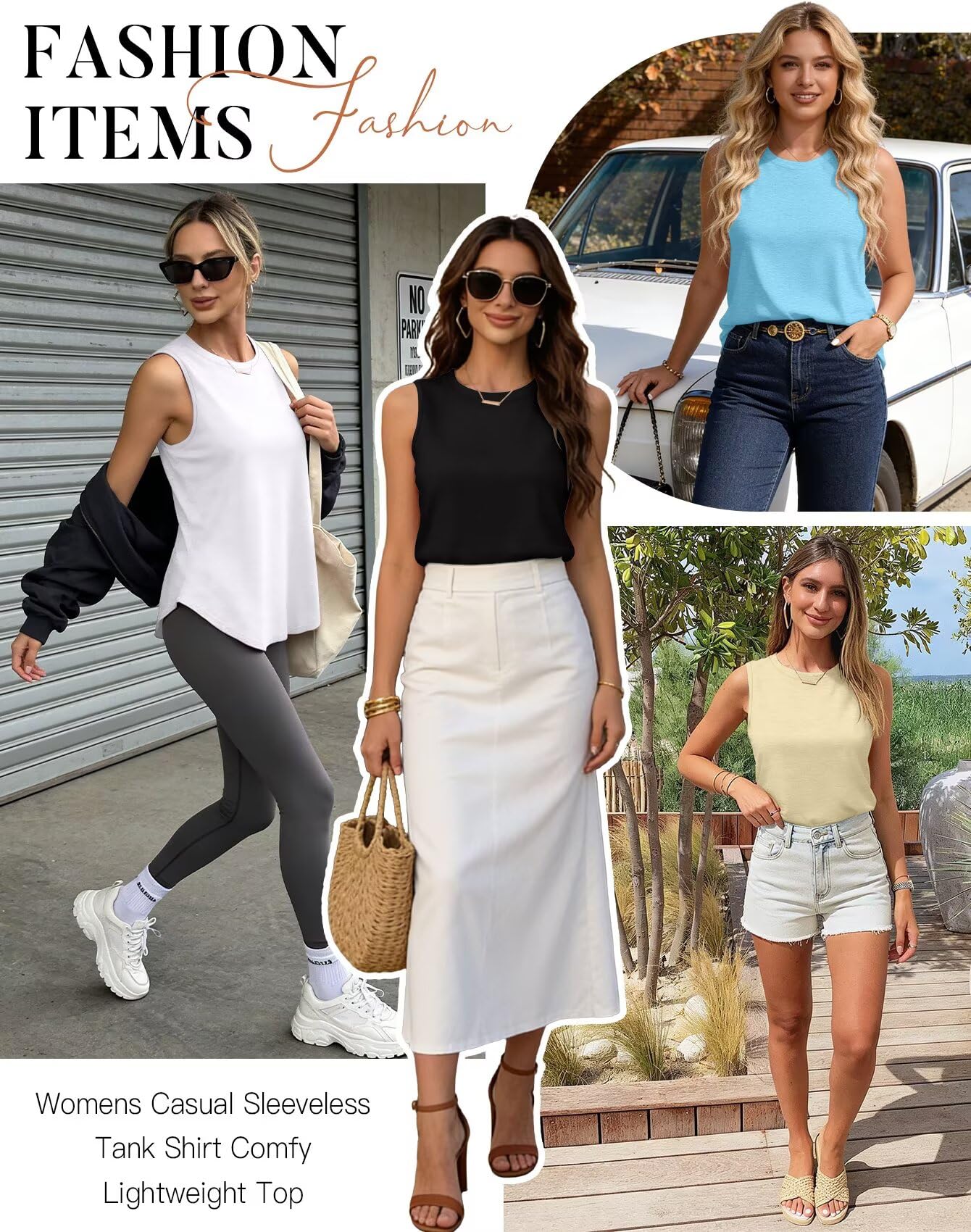 Bliwov Womens Summer Tank Tops Beach Vacation Casual Sleeveless Shirts Spring Fashion Outfits Workout Loose Fit Tees Blouses White