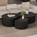 JUSTONE Set of 3 Black Round Coffee Table Set Side Table End Table for Living Room, Drum Round 3 Peice Nesting Coffee Modern Coffee Table for Apartment Office,No Assembly (3PCS,Black)