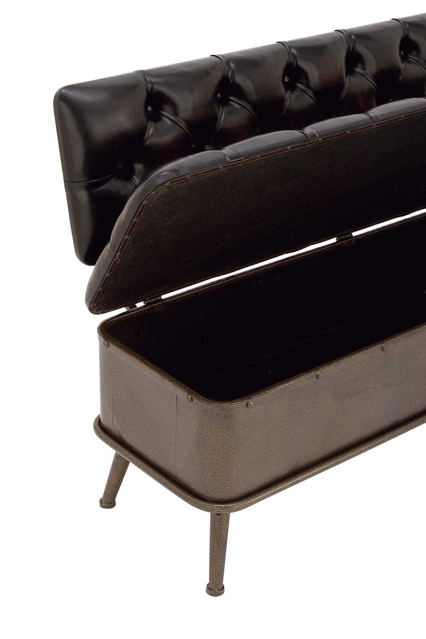 Deco 79 Metal Room Storage Bench Entryway Bench with Tufted Faux Leather, Bench 54" x 19" x 31", Bronze