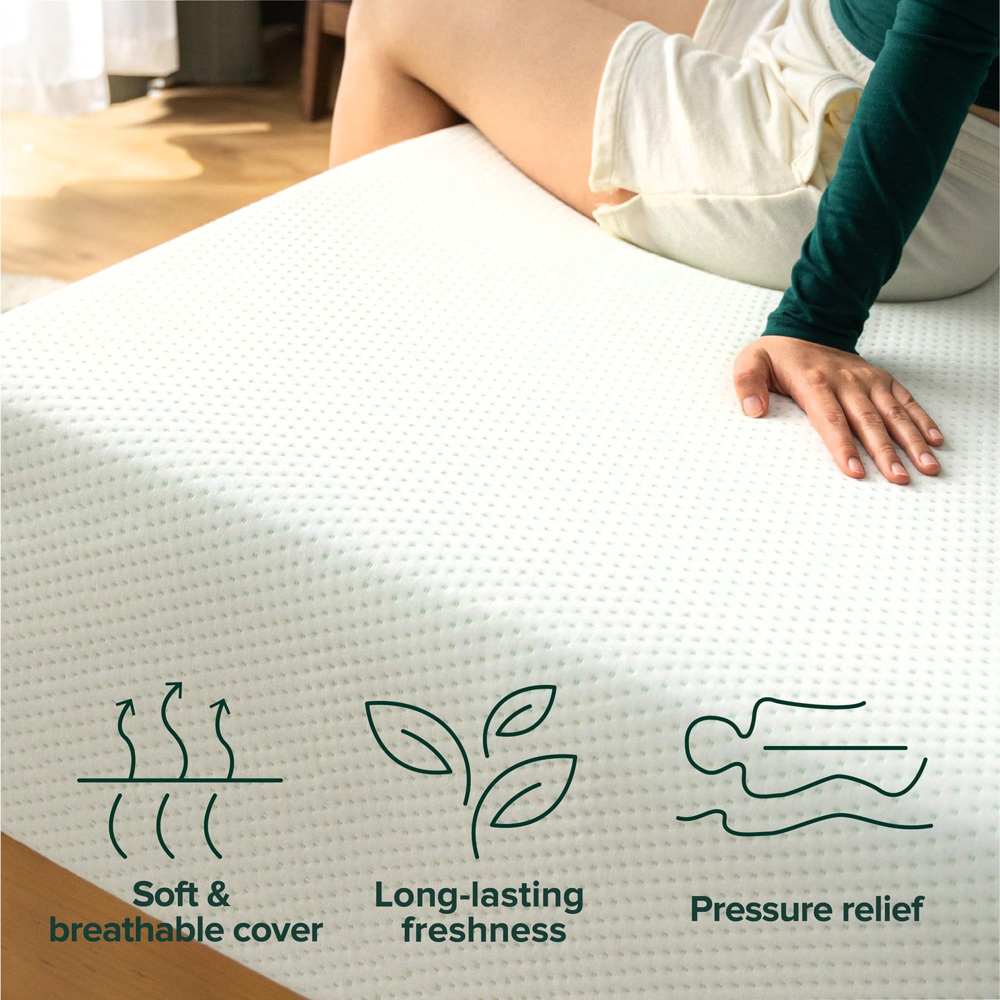Zinus 12 Inch Queen Green Tea Memory Foam Mattress [New Version], Fiberglass Free, Medium Firm Feel, Zoned Pressure Relief, Certified Safe Foams & Fabric, Mattress in A Box