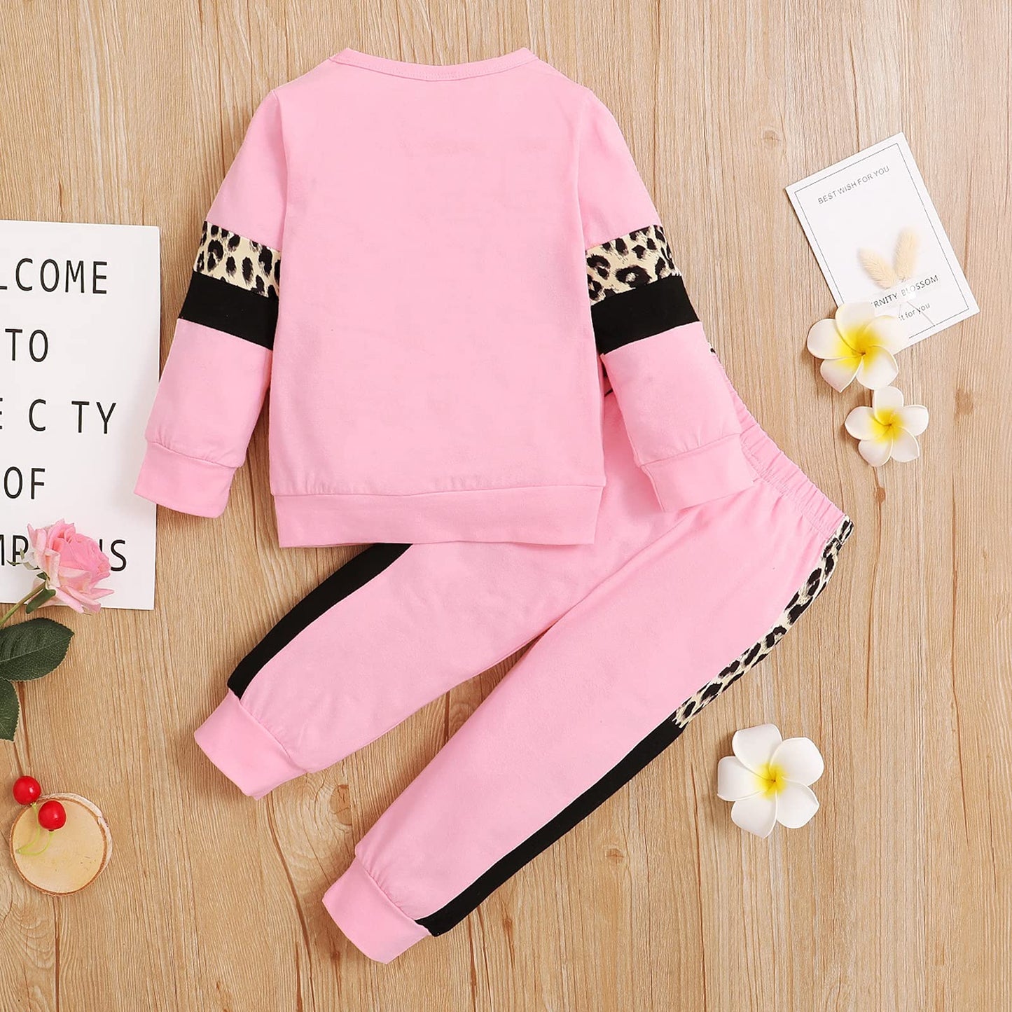 Tikoubabe Toddler Girl Clothes Baby Sweatshirt Leopard Fall Winter Outfits Long Sleeve Tops Pants Set 2 Pcs Pink 2-3 Years 100CM