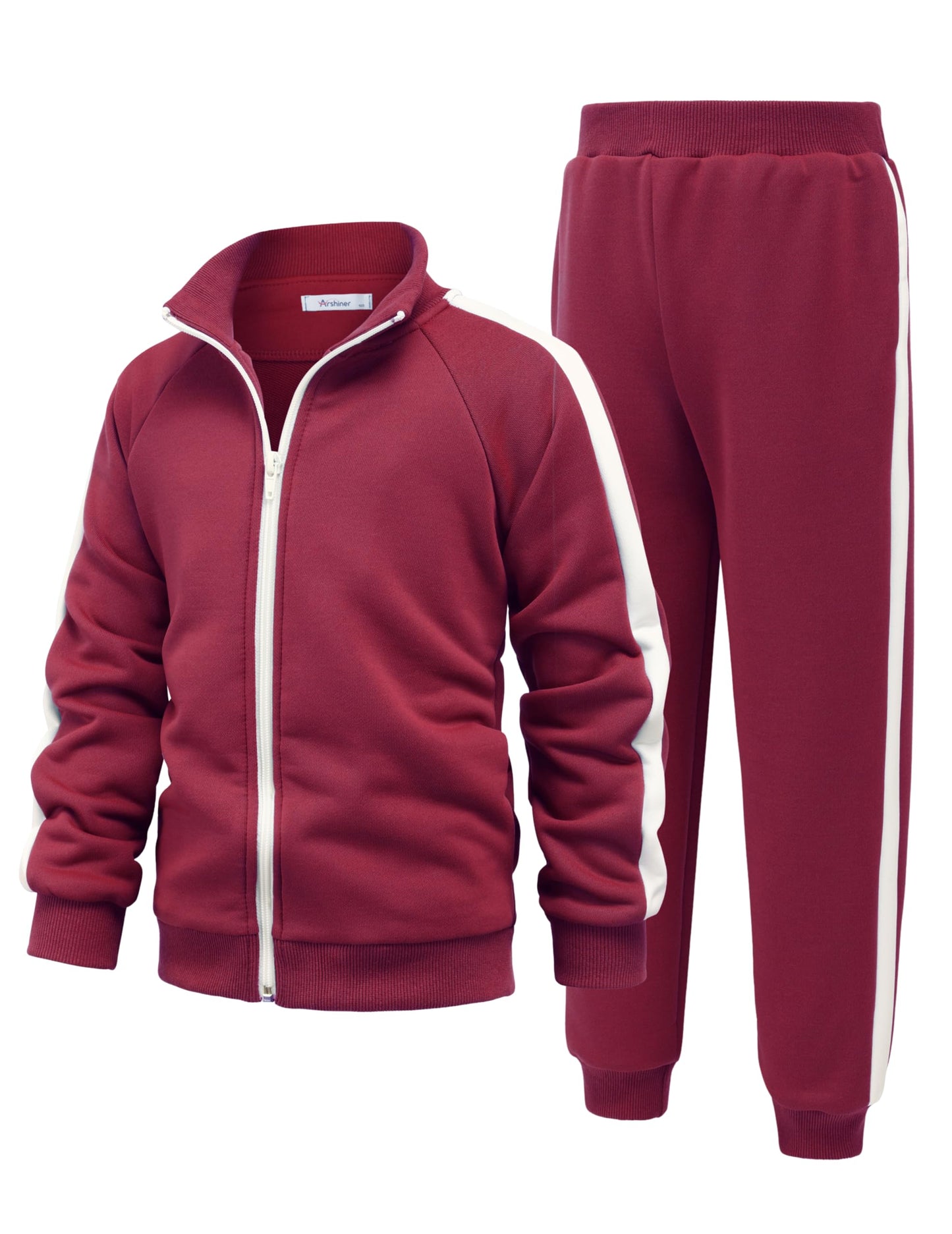 Arshiner Boy's 2 Pieces Full Zip Tracksuits Burgundy Sport Suits Casual Outfits Jacket & Pants Tracksuit Set