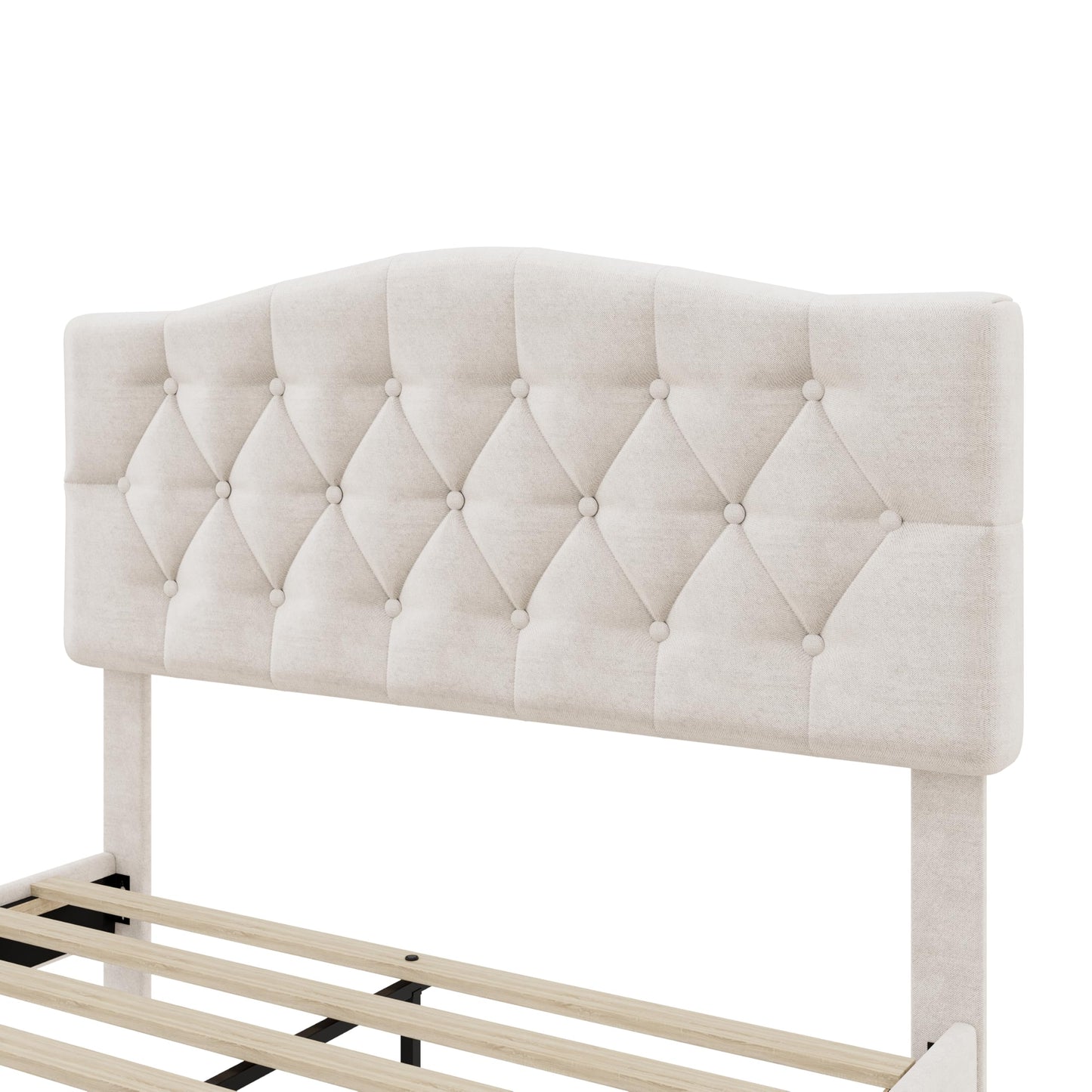 Harper & Bright Designs Full Size Upholstered Platform Bed Frame with Adjustable Headboard and Button Tufted, Wooden Slats and Metal Support, No Box Spring Needed,Beige