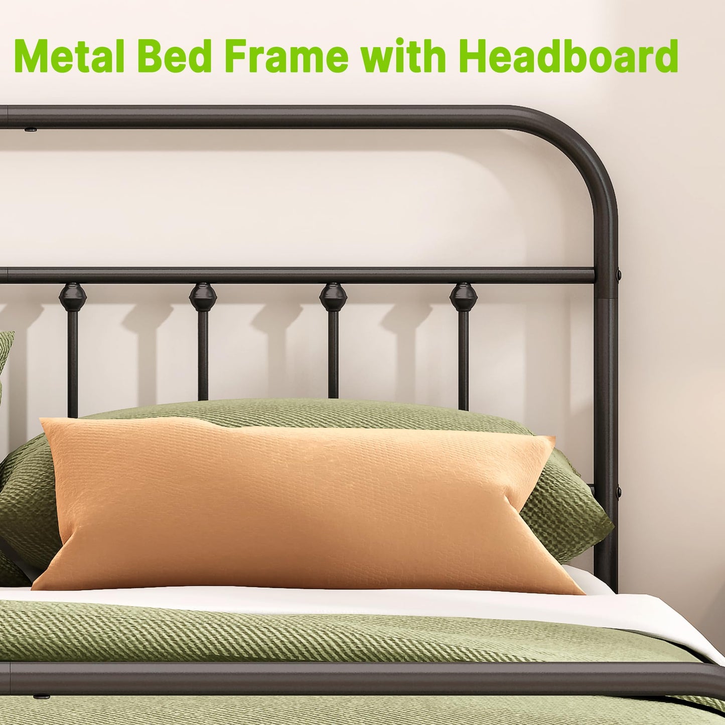 Kujielan Metal Bed Frame - Structurally Stable Heavy Duty Steel Slat Supported Full Bed Frames,No Box Spring Needed for Easy Removal and Transport.