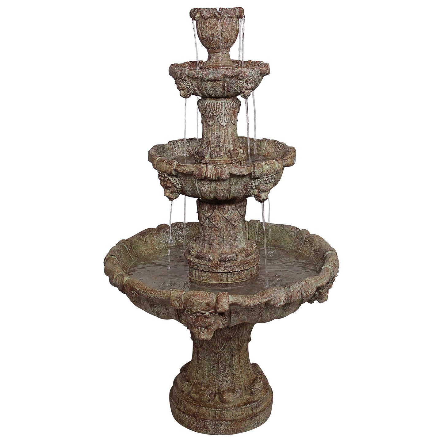 Water Fountain - Nearly 5 Foot Tall Medici Lion Four Tier Garden Decor Fountain: Brown Stone Finish - Outdoor Water Feature