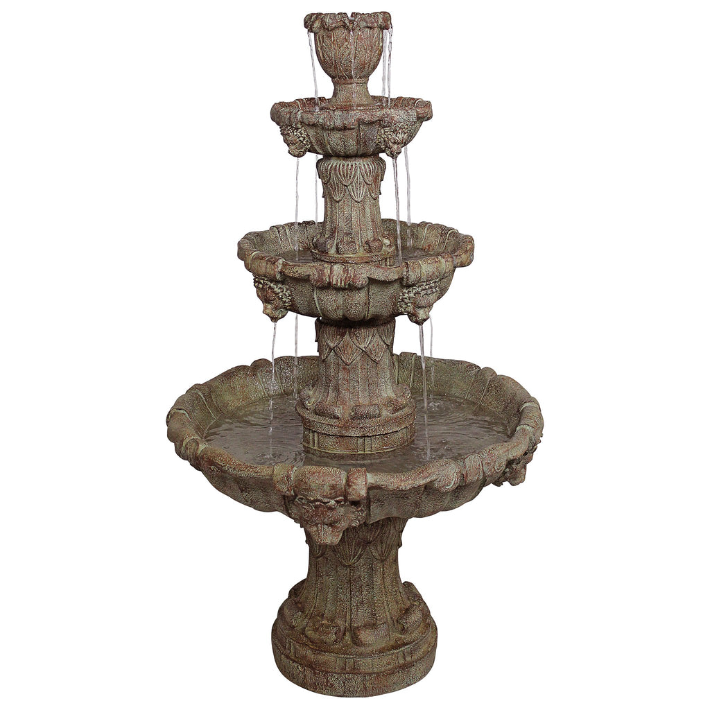 Water Fountain - Nearly 5 Foot Tall Medici Lion Four Tier Garden Decor Fountain: Brown Stone Finish - Outdoor Water Feature