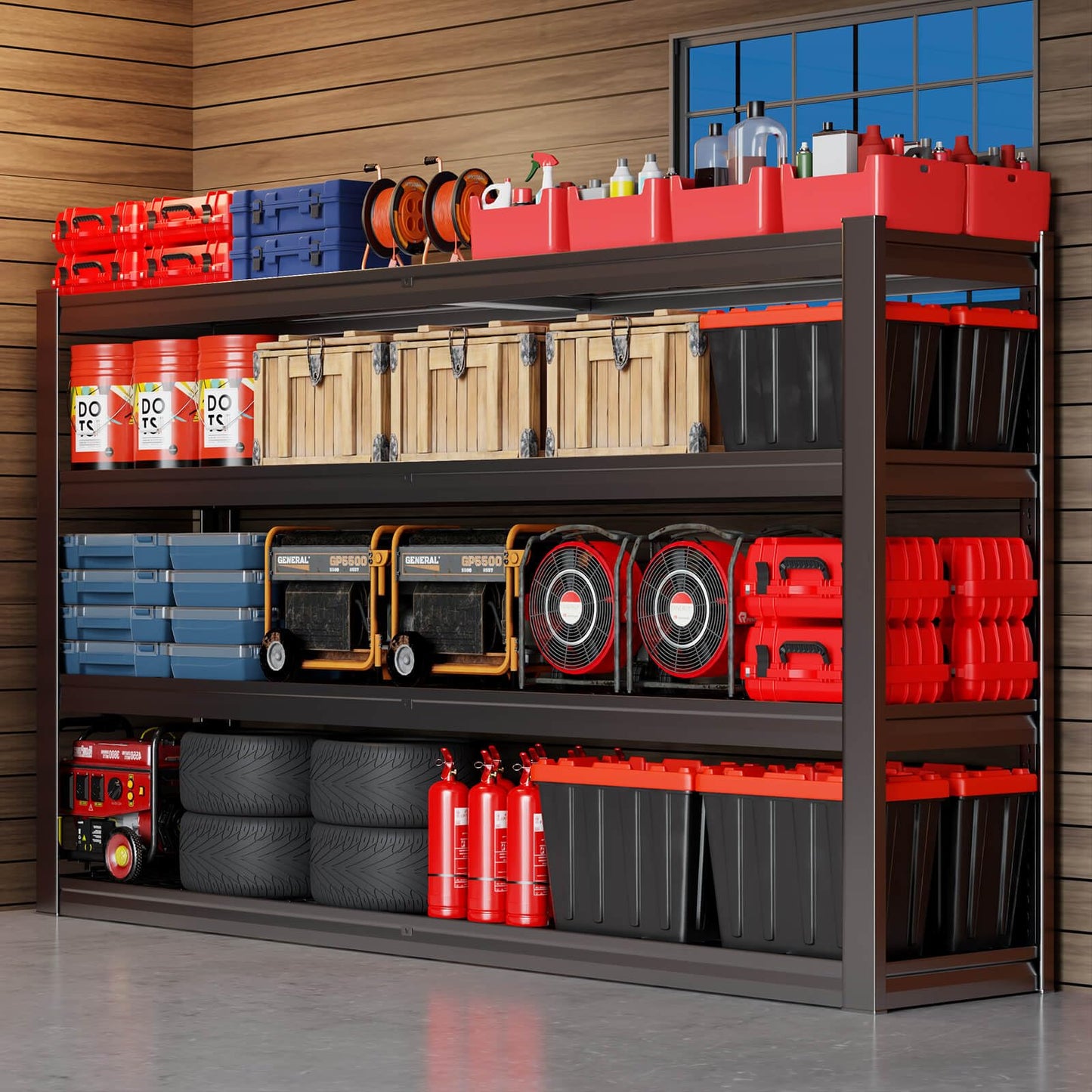 PMKES 67" Wide Garage Shelving Unit, 67" W x 24" D x 68" H, Heavy Duty Garage Storage Shelves,3500 LBS Capacity, Industrial Adjustable Shelves for Basement Warehouse