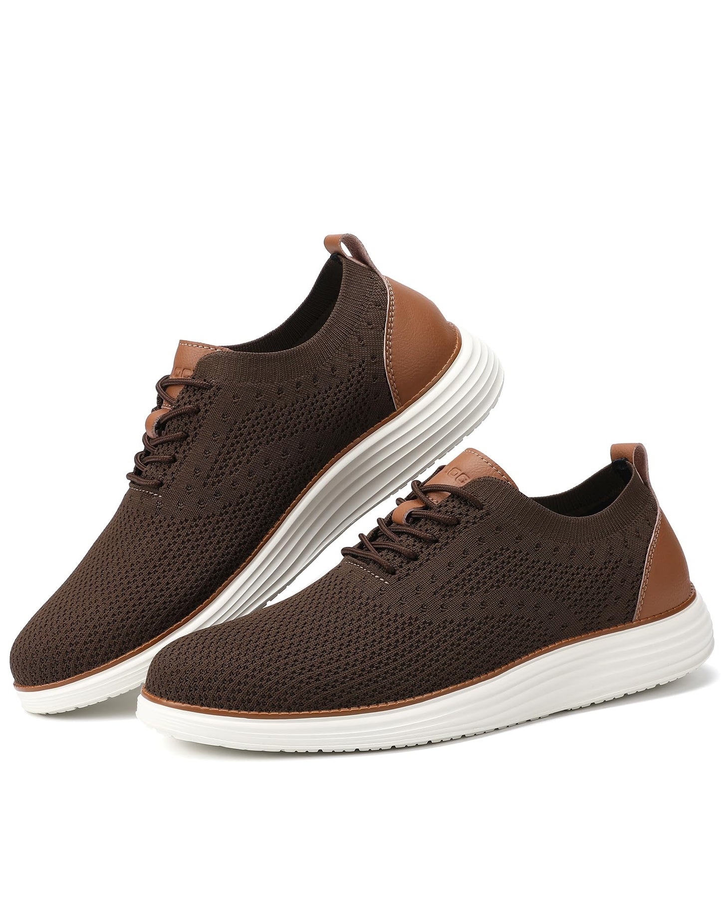 VILOCY Men's Dress Sneakers Oxfords Casual Business Shoes Lace Up Lightweight Walking Knit Mesh Fashion Sneakers Brown, EU45