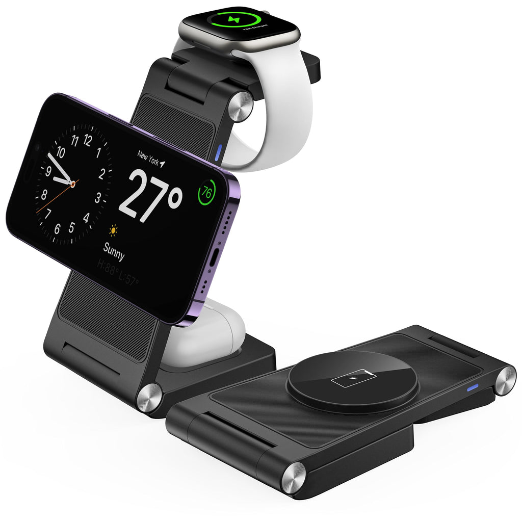 GEJIUCAI Magnetic Wireless Charger Stand, 3 in 1 Foldable Wireless Charging Station, Travel Charger for Multiple Devices for iPhone 15 14 13 12 Series, Apple Watch Ultra/SE/9/8/7/6/5/4/3/2, AirPods