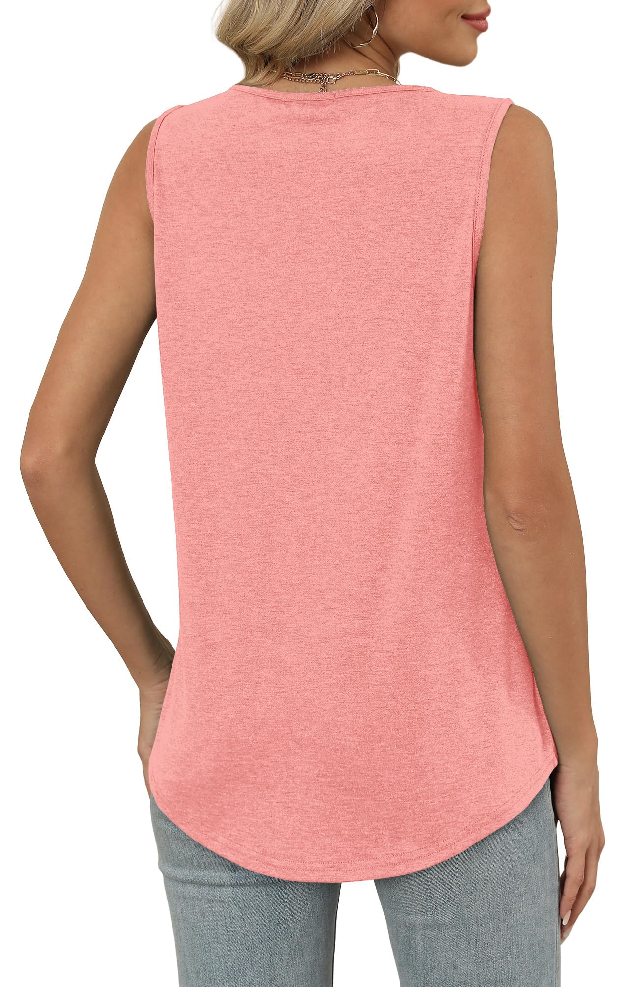 OFEEFAN Tank Top for Women Loose Fit Summer Clothes V Neck Ruched Women's Tees and Tanks Causal Tunic Trendy Coral L