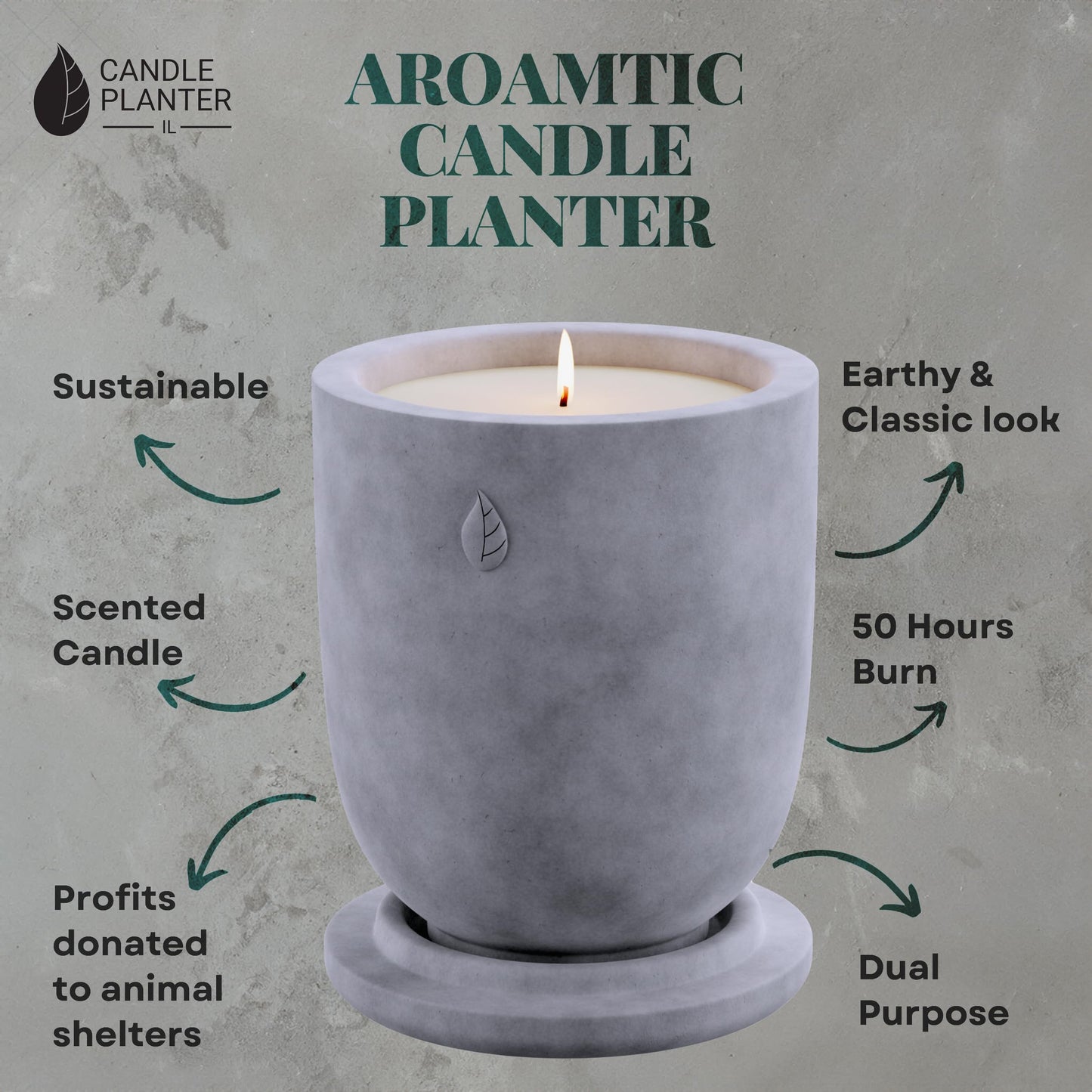 CandlePlanter Concrete Cement Candle Planter - Candles for Home Scented, Soy Candles - Scented Candle & Dual Purpose Jar Candles, Strong Scented Candles - 8 Oz, 50-Hour Burn (Grey Lavender)