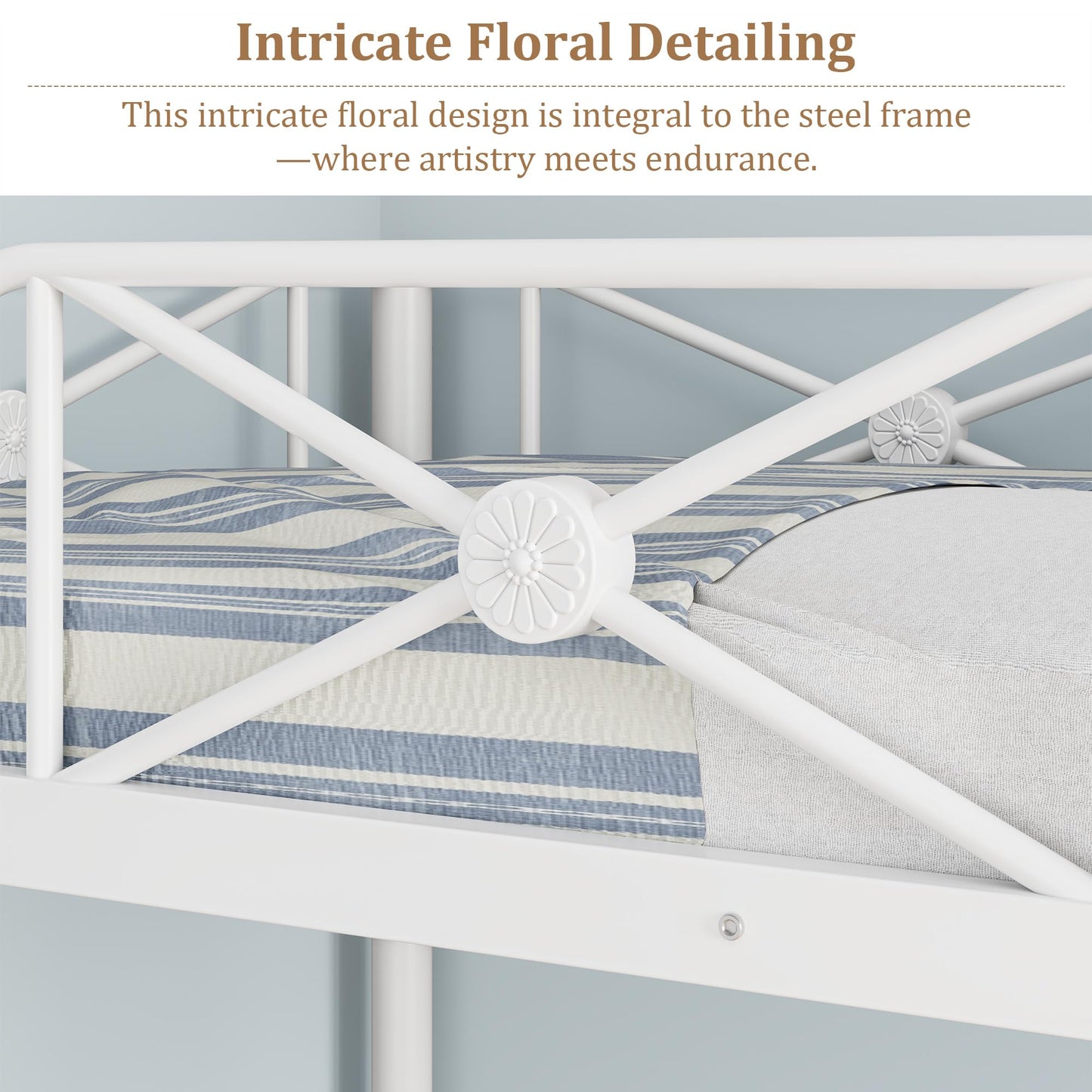 IDEALHOUSE Metal Bunk Bed Twin Over Twin, Modern Heavy Duty Bunkbeds with Safety Guard Rails & Space-Saving Design, Steel Twin Bunk Beds for School, Bedroom, White