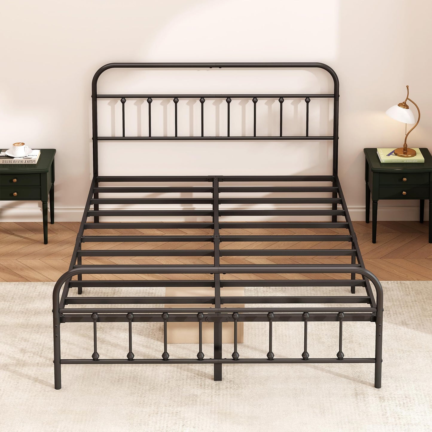 Kujielan Metal Bed Frame - Structurally Stable Heavy Duty Steel Slat Supported Full Bed Frames,No Box Spring Needed for Easy Removal and Transport.