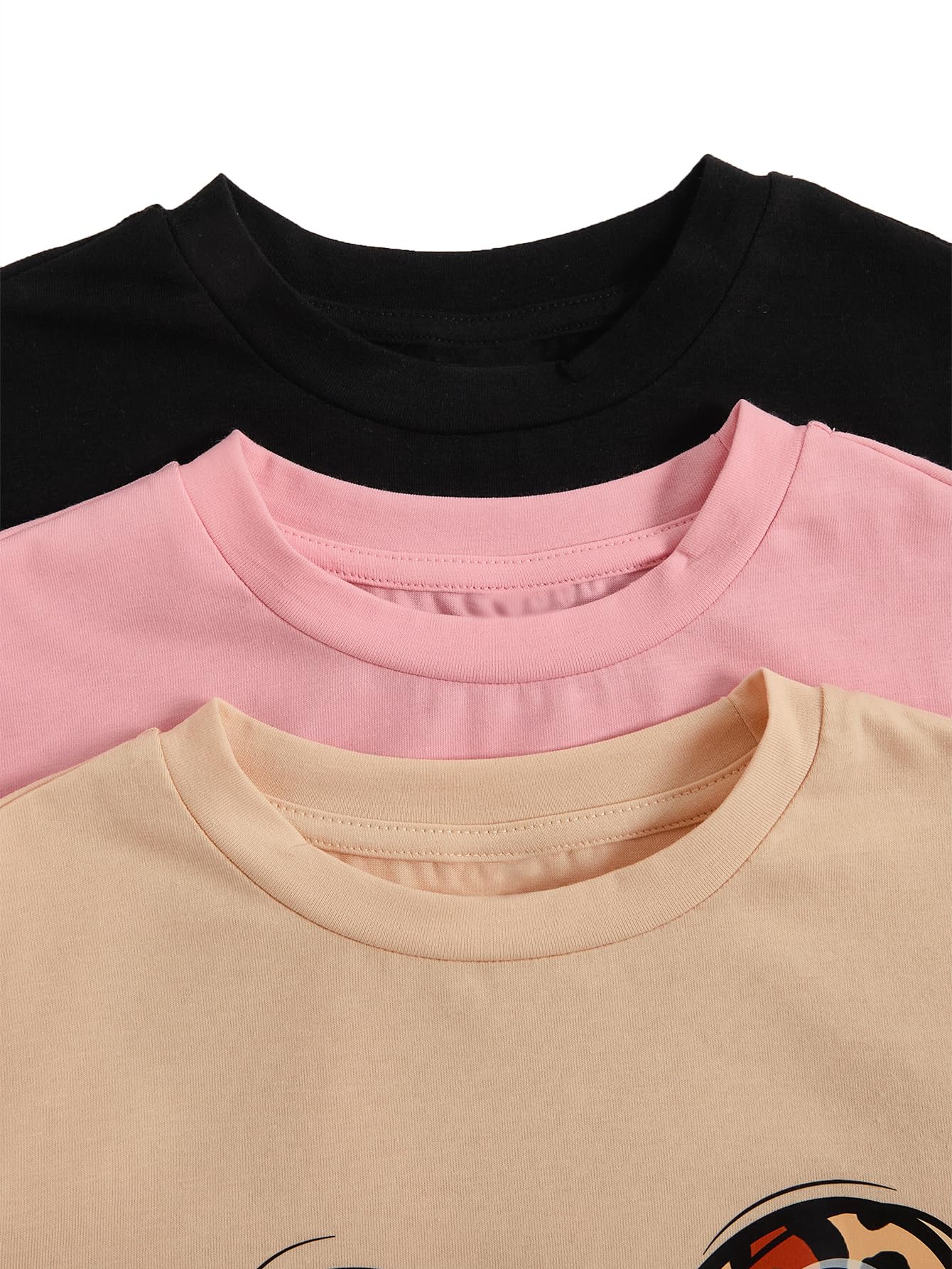 RoseSeek Girl's 3 Packs Star Butterfly Graphic Tees Crew Neck Short Sleeve T Shirt Casual Tops Pink Beige Black 10 Years