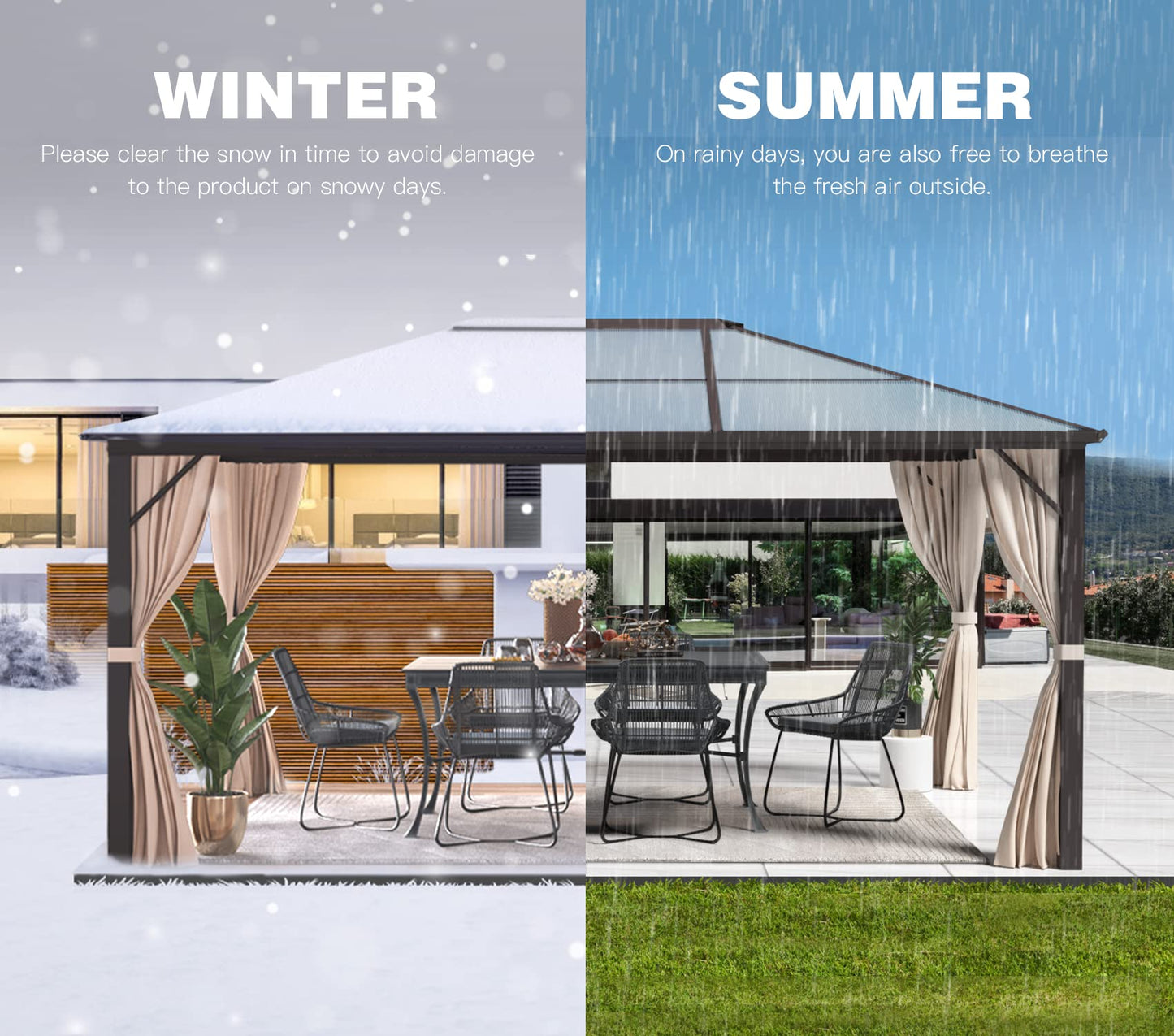YOLENY 10'x12' Hardtop Gazebo, Outdoor Polycarbonate Roof Canopy, Aluminum Frame Permanent Pavilion with Curtains and Netting, Sunshade for Garden, Patio, Lawns