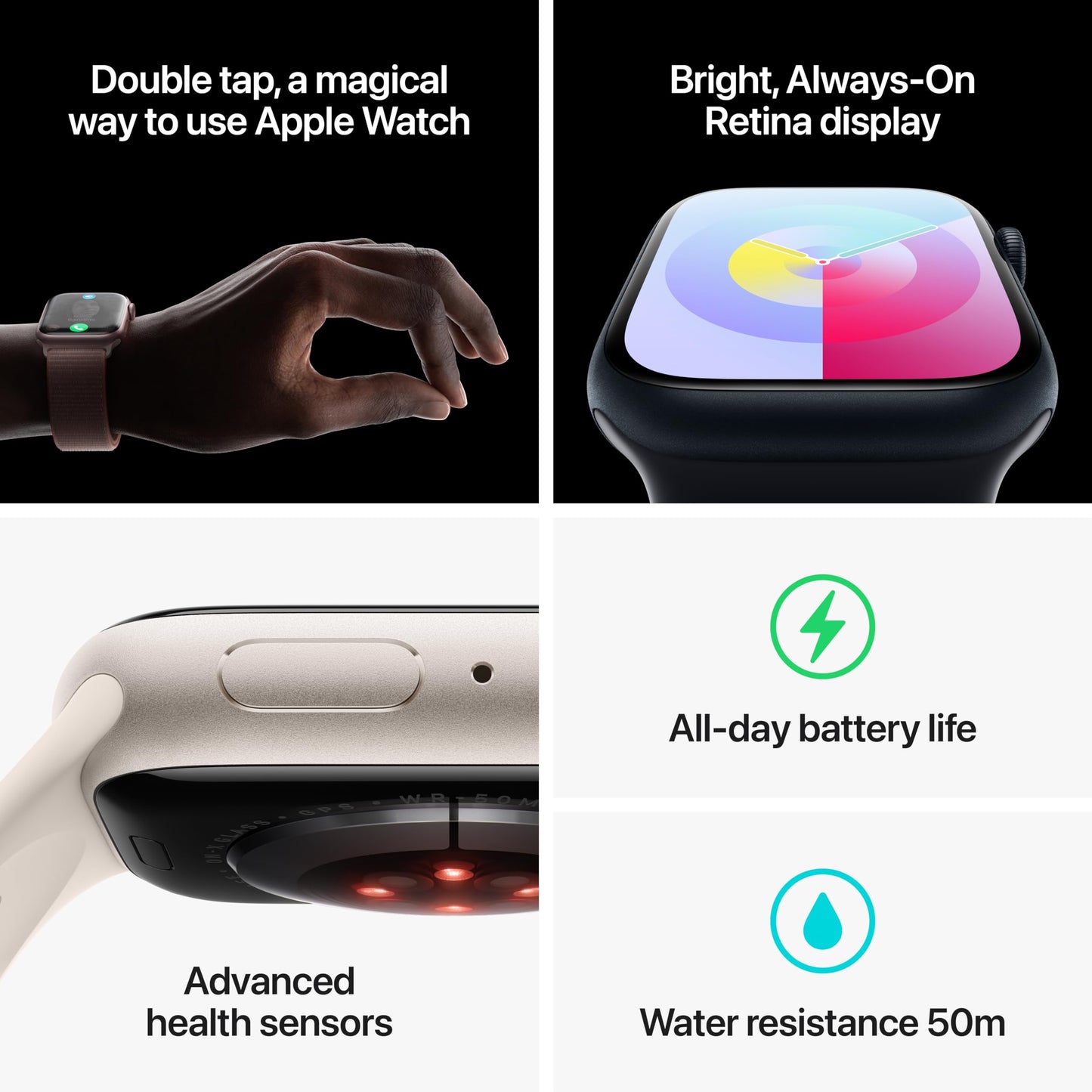 Apple Watch Series 9 [GPS 45mm] Smartwatch with Midnight Aluminum Case with Midnight Sport Band S/M. Fitness Tracker, ECG Apps, Always-On Retina Display, Water Resistant