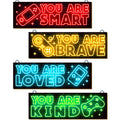 YLOLUL 4 Pieces Neon Gaming Decor for Boys Room Wooden Video Game Wall Art Print 12 X 4 Inch Motivational Quote Gamer Hanging Plaques Wall Decor for Boys Kids Room Bedroom Playroom Decorations