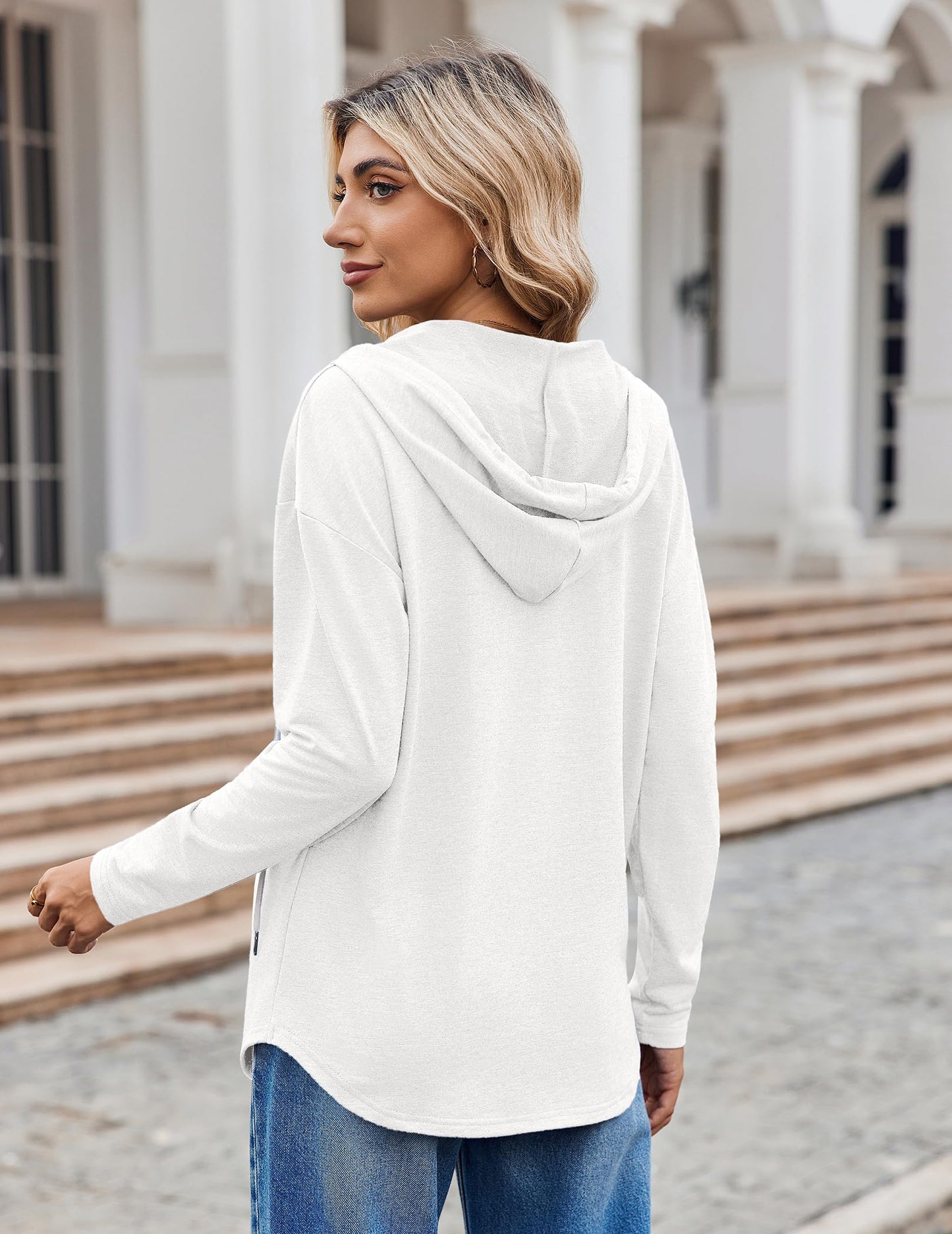 Zeagoo Womens Hoodies Pullover Soft Casual Long Sleeve Shirts Sweatshirts Lightweight White L