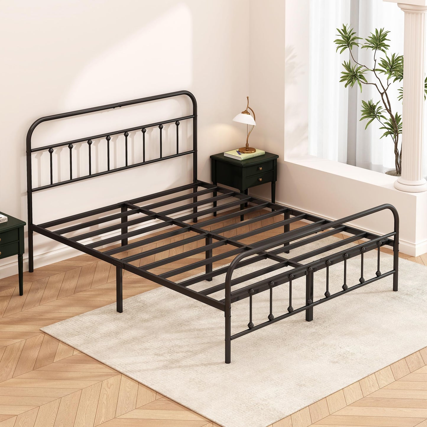 Kujielan Metal Bed Frame - Structurally Stable Heavy Duty Steel Slat Supported Full Bed Frames,No Box Spring Needed for Easy Removal and Transport.