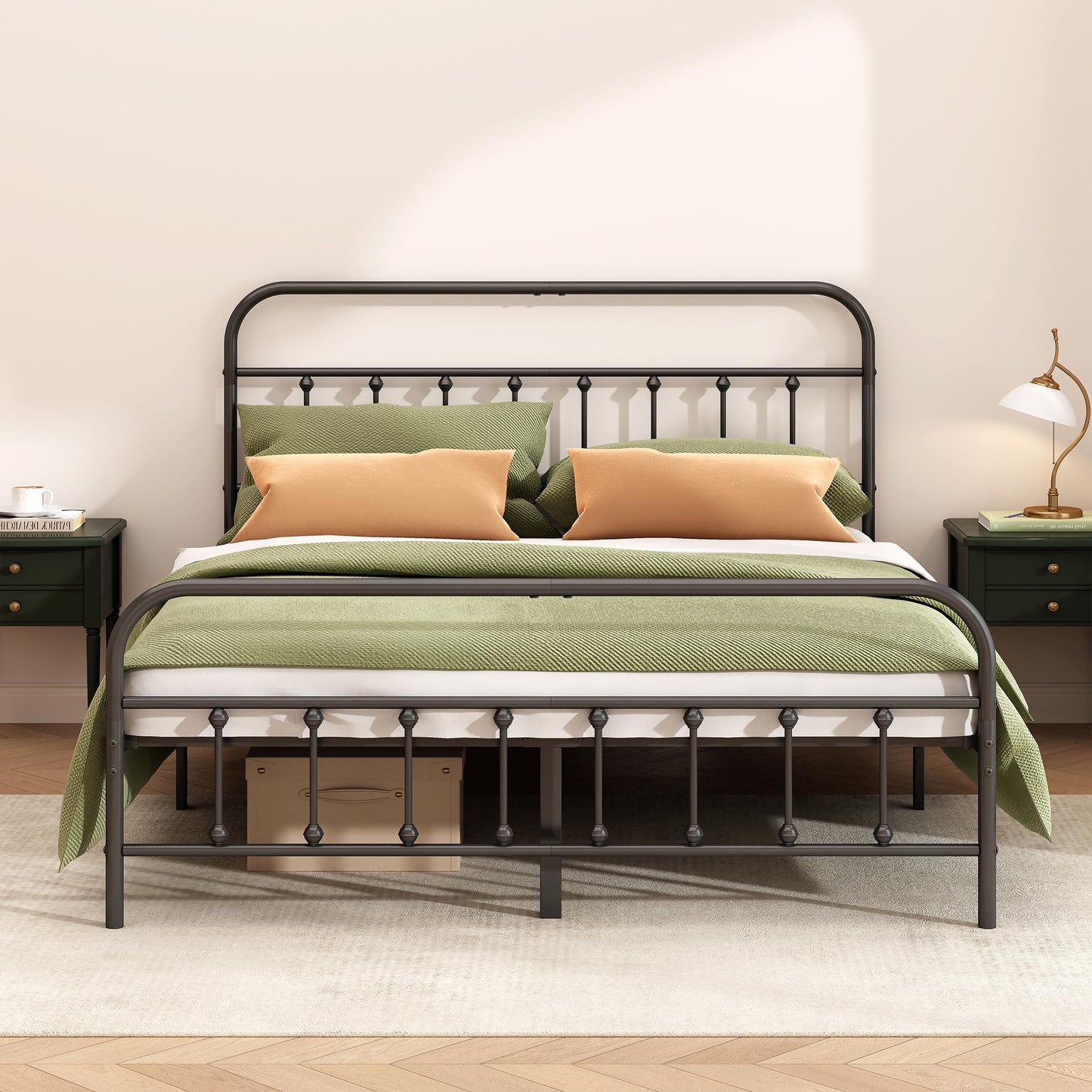 Kujielan Metal Bed Frame - Structurally Stable Heavy Duty Steel Slat Supported Full Bed Frames,No Box Spring Needed for Easy Removal and Transport.