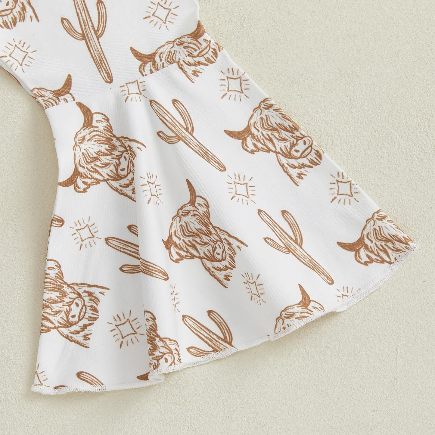 Summffie Western Baby Girl Fall Clothes Cute Cow Print Long Sleeve Romper Bell Bottom Flared Pants Set Newborn Cowgirl Outfit (New To The Herd Brown, 0-3 Months)