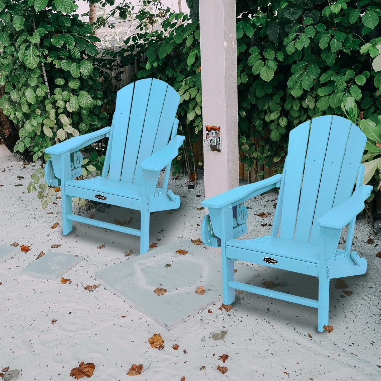 FOOWIN HDPE Folding Adirondack Chair Set of 4, All-Weather Resistant Adirondack Chair w/4 in 1 Cup Holder Trays, Adirondack Chairs for Outdoor, Patio, Lawn, Garden, Backyard Deck