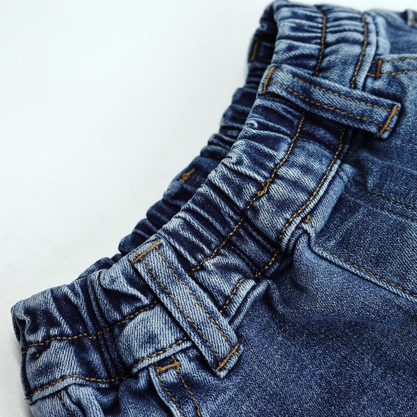 KIDSCOOL SPACE Baby Jeans,Little Toddler Kids Elastic Waist with D-Ring Stretch Cargo Denim Pants,Mid Blue,9-12 Months