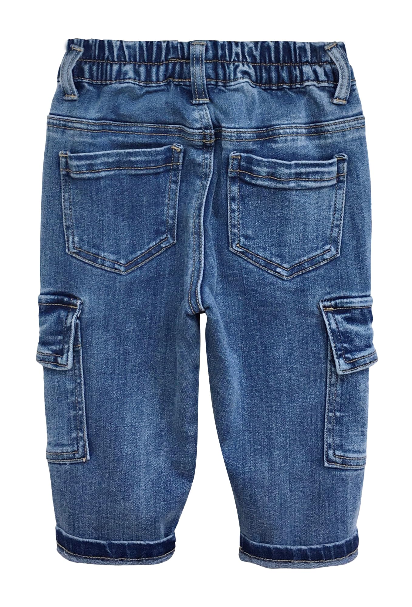 KIDSCOOL SPACE Baby Jeans,Little Toddler Kids Elastic Waist with D-Ring Stretch Cargo Denim Pants,Mid Blue,9-12 Months
