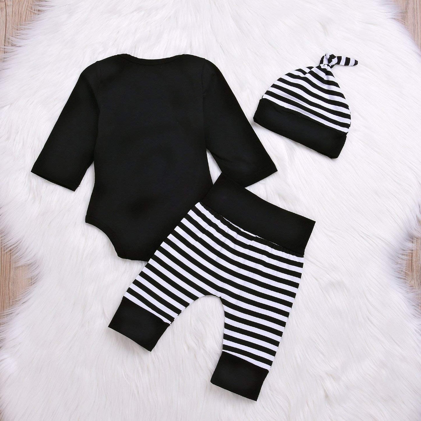 Baby Unisex Worth The Wait Arrow Printed Romper Striped Pant Hat Outfit Clothes (Black, Newborn)