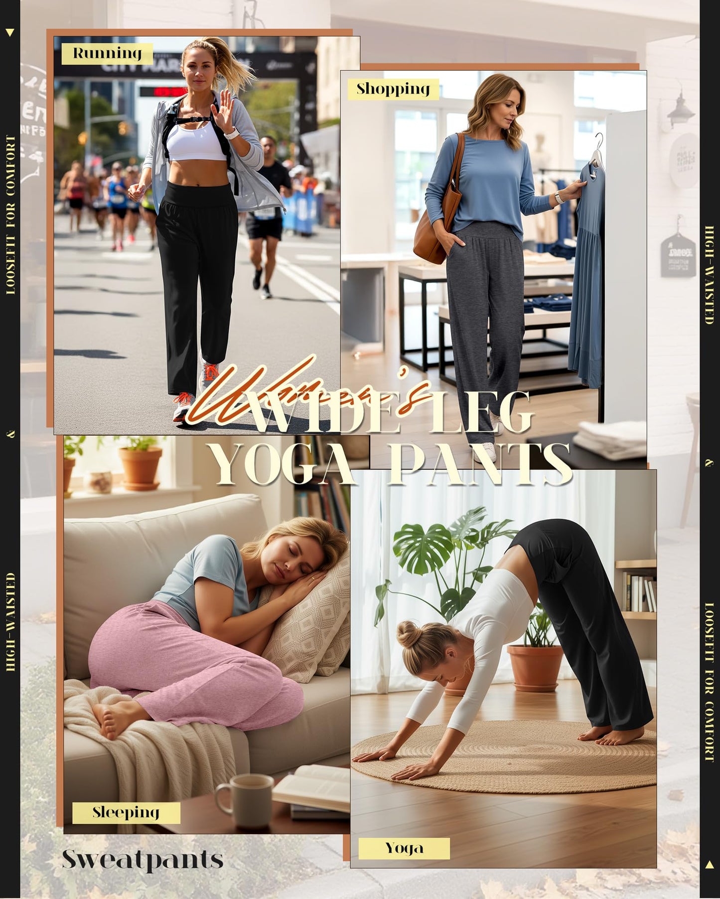 Neer 3 Pack Women's Wide Leg Yoga Pants, Comfy Lounge Pants with Pockets Ladies' Stretch Sweatpants Elastic Waist Joggers(Small,Black, Dark Gray, Pink)
