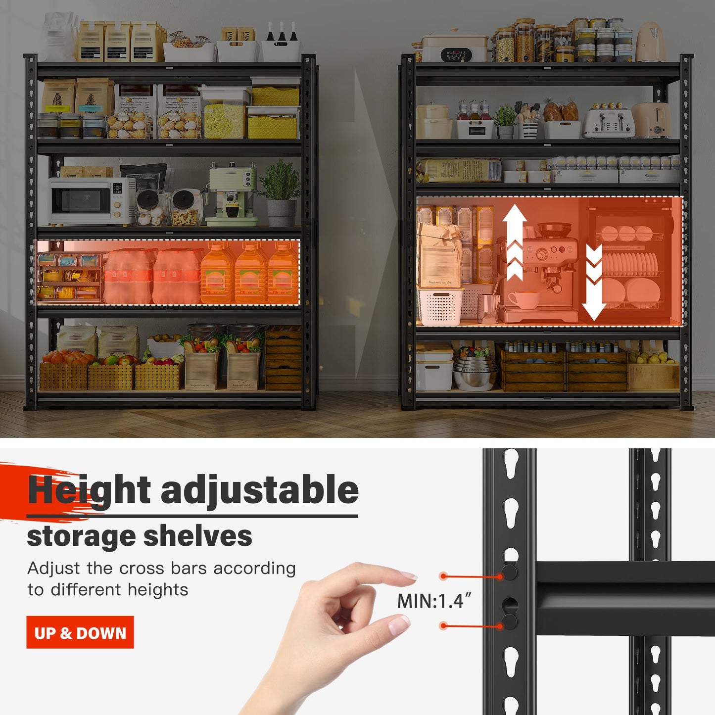 REIBII 72" Garage Shelving, Heavy Duty Storage Shelves 2000LBS, 5 Tier Metal Shelving Unit, Adjustable Garage Storage Shelves for Warehouse Pantry Basement, 72'' H X 35.5'' W X 11.8'' D, 3 Pack