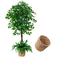 KOL 6ft Artificial Ficus Plants with 10’’ Hand-Woven Flower Basket, Realistic Fake Fiddle Leaf Fig Tree,70in Faux Silk Plant, Lyrata Plant Greenery,1826 Leaves,Indoor Outdoor Office Decor